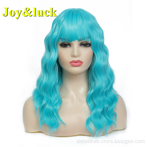 Wholesale Wigs With Bangs Brown Color Machine Made Finger Wave Ladies Hairstyle Natural Water Wave Party Cosplay Synthetic Wigs